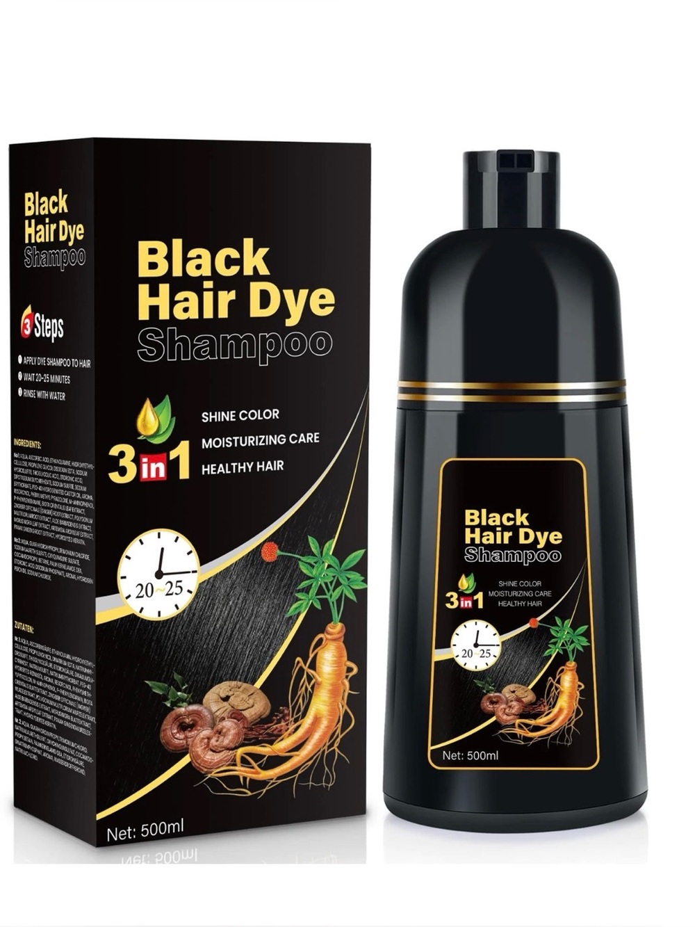 NEW Yourtone Black Hair Dye Shampoo Instant & Easy 16.9 Fl Oz BLACK 3 in 1